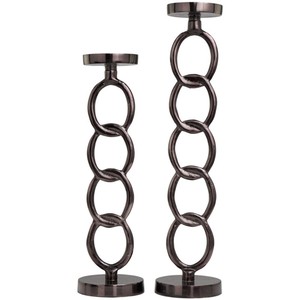 Juego de 2 Portavelas de Alta Demanda, Diseño de Anillos Entrelazados en Bronce Oscuro, Soporte Cilíndrico para Decoración del Hogar - Product Image 2
