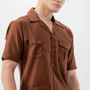 Men's Minimalist Two Piece Lounge Set Premium 100% Cotton Button Shirt and <b>Elastic</b> Waist Relaxed Straight Leg Trousers - Product Image 4