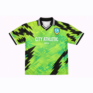 T-shirt de football oversize personnalisé pour homme, noir et vert fluo, maillot de foot par sublimation, streetwear, tee-shirt athlétique - Product Image 5