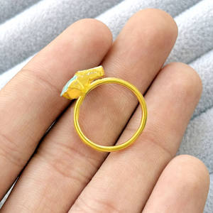 Anillo Abierto Ajustable de Amazonita Natural, Chapado en Oro, Cristal Azul Agua, Joyería Artesanal para Mujer, Venta al Por Mayor - Product Image 4