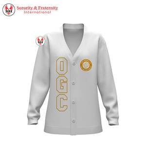 Cardigan pour femme en acrylique à col en V et manches longues, séchage rapide, qualité supérieure, fermeture à un bouton, avec broderie cercle doré et maçonnique |   OGC - Product Image 1