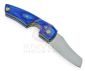 Navaja Plegable de Acero de Damasco Personalizada con Mango de Madera Azul, Cuchillo Premium para Camping y Uso General con Funda de Cuero OEM ODM - Product Image 4