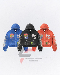 Hoodie surdimensionné à fermeture éclair en coton et polyester, fabrication sur mesure, prix de gros, meilleure qualité, patchwork, délavé à l'acide, avec strass - Product Image 6