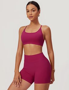 Conjunto de Yoga sin Costuras de 2 Piezas, Top Corto de Cintura Alta y Pantalones Cortos, Color Sólido, Espalda Cruzada, Ropa Deportiva para Mujer - Product Image 5