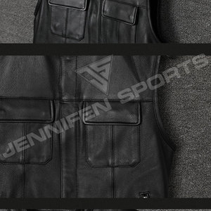 Real Leather Winter Breathable Short Casual Motorcycle <b>Utility</b> <b>Vests</b> for Men with Multiple Pockets - Product Image 3