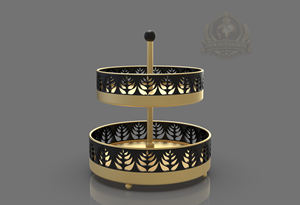 Plateau de service rond à 2 niveaux en acier inoxydable, écologique, noir et or, décoratif et luxueux - Product Image 2