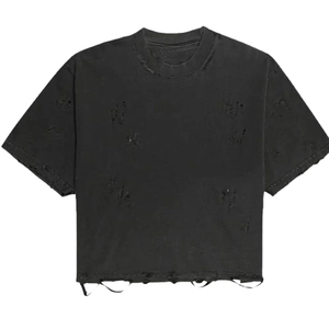 Nouveautés T-shirt classique léger et oversize effet vieilli 100% coton couleur unie devant manches courtes écologique - Product Image 1