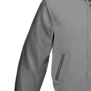 Veste varsity grise pour homme avec logo M brodé blanc, style preppy, coupe classique, simple boutonnage, manches en cuir - Product Image 2