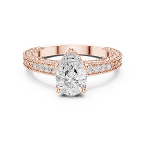 Bague Solitaire Élégante en Or Rose avec Pierre Poire, Bijoux de Mariage et de Fiançailles de Luxe, Bagues de Mode Personnalisées en Gros pour Femmes - Product Image 1