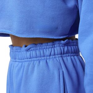 Conjunto de Sudadera Corta Oversize para Mujer, Azul Sólido, Hombros Caídos, Cuello Redondo, Tejido 100% Algodón, Pantalones Cortos, Otoño Invierno, Transpirable - Product Image 5