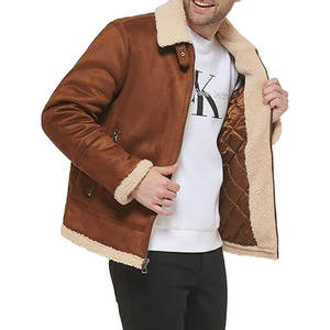 Chaqueta Bomber de Piel Sintética para Hombre con Forro de Borrego, Abrigo de Invierno Vintage de Aviador, Cálido, con Cierre de Cremallera y Ribetes - Product Image 5