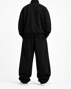 Black Breathable <b>Lightweight</b> <b>Hoodie</b> Jogger Set Contrast Panel Pullover Tracksuit Custom Logo Winter Casual Sportswear - Product Image 4