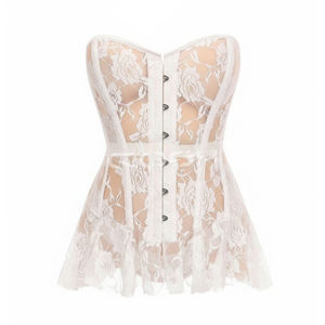 ชุดเดรสคอร์เซ็ทตาข่ายลูกไม้สีขาวโปร่งใสแบบเต็มตัวเสริมโครงเหล็ก |   เสื้อชั้นในแบบไร้สายสุดหรูสำหรับชุดชั้นในและชุดเจ้าสาว - Product Image 1