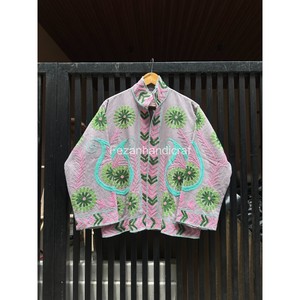Floral Embroidered Cotton Blazer Mandarin Collar Floral Pattern <b>Spring</b> <b>Women's</b> Jacket Full Sleeve Regular Length Boho Chic <b>Coat</b> - Product Image 1