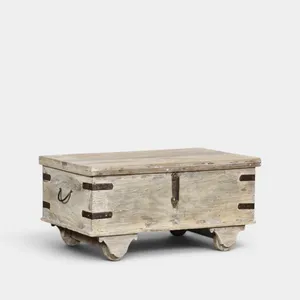 Vintage Heritage Reclaimed Wooden <b>Storage</b> Trunk <b>Chest</b> Box Coffee Table with Metal Fittings for Farmhouse Bedroom Living Room - Product Image 1