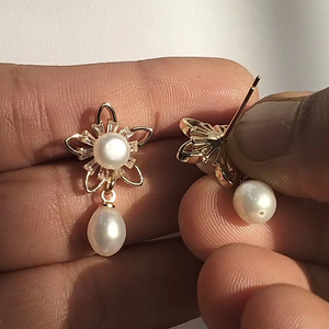 Boucles d'oreilles pendantes en perles d'eau douce, motif floral, plaquées or, en laiton anti-ternissement, pour femmes - Product Image 4