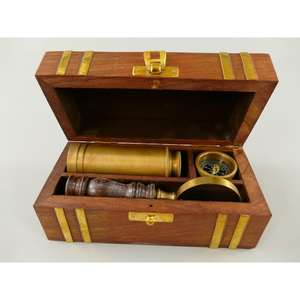 Télescope, boussole et loupe de style bateau vintage avec boîte cadeau en bois nautique personnalisée de luxe - Product Image 2