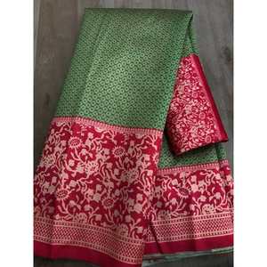 SAREE ESTAMPADO DIGITAL DE SEDA DEL SUR DE TENDENCIA CON BLUSA DESCOSADA OLIVA - Product Image 2