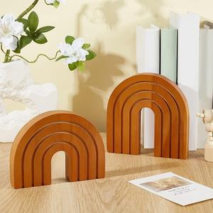 Contemporary Wooden Bookends Open Geometric Design Handmade <b>Book</b> Holder for Bookshelf Library Office Desk and Home <b>Decor</b> - Product Image 3