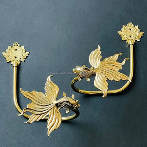Antique Gold <b>Curtain</b> Holdback <b>With</b> Floral Design Traditional Style Metal <b>Hook</b> Decorative Window Hardware - Product Image 2
