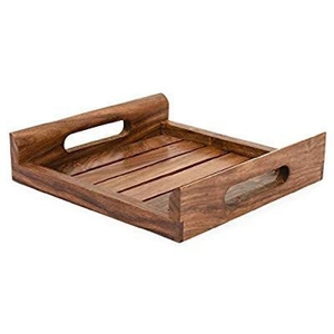 Bandeja rectangular decorativa de madera envejecida hecha a mano con asas de metal para servir desayuno, té, café y decoración. - Product Image 4