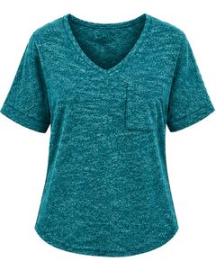 Camiseta de Mujer con Cuello en V, Diseño Abstracto Color Verde Azulado, Casual, Manga Corta, con Bolsillo, Ligera, Transpirable, Top de Verano a la Moda - Product Image 1