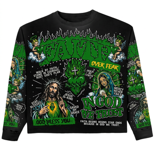 <b>Men's</b> <b>Black</b> Long Sleeve T-Shirt With Religious Print Jersey Cotton casual jersey shirt Cotton breathable t-shirt Regular fit - Product Image 1