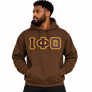 Iota Phi Theta <b>Brown</b> Pullover <b>Hoodie</b> <b>Men</b> Embroidered Greek Letter Hooded Sweatshirt Long Sleeve Kangaroo Pocket Fleece Casual - Product Image 1