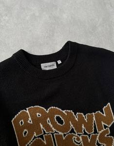 Pull personnalisé pour homme en jacquard de haute qualité avec lettrage, col rond en acrylique noir, vente en gros, OEM - Product Image 4