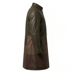 Abrigo Largo de Cuero Genuino para Hombre, Color Verde Oliva y Marrón, con Forro Polar, Estilo Motero, para Invierno, Fabricante OEM Personalizado - Product Image 3