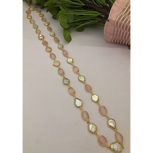 Precioso Conjunto de Joyería de Perlas Reales Chapadas en Oro de Primera Calidad, Estilo Antiguo y Moderno, 24 cm de Largo, para Fiestas y Eventos, para Mujeres y Niñas - Product Image 1