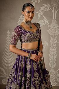 Robe longue brodée ample pour femme, style traditionnel indien pakistanais, en soie violette, pour mariage, Lehenga Choli - Product Image 2