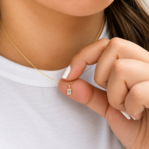 Solitaire Moissanite <b>Pendant</b> 18K Gold Plated <b>Emerald</b> Cut Bezel Setting Classic Geometric Unisex Everyday Wear Jewelry - Product Image 3