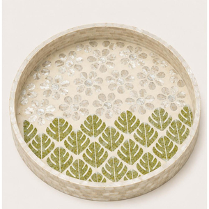 Plateau de service rond de luxe en nacre incrustée, fait main, mosaïque de coquillages, plateau décoratif en bois pour table basse, hôtel et maison - Product Image 1