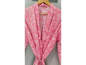 Robe longue pour femmes, imprimé Paisley rose, manches trois quarts, col en V, peignoir doux, vêtements décontractés - Product Image 6
