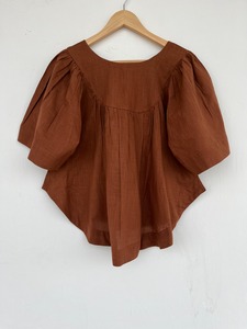 Women Cotton Slub Brown Blouse V Neck Half Sleeve Loose Fit Top Casual <b>Boho</b> Summer <b>Shirt</b> Picnic Holiday Wear - Product Image 5