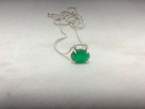 Collier en pierre de jade, pierre précieuse verte, fait main pour femmes, bijoux de qualité supérieure, design ovale, argent allemand - Product Image 2