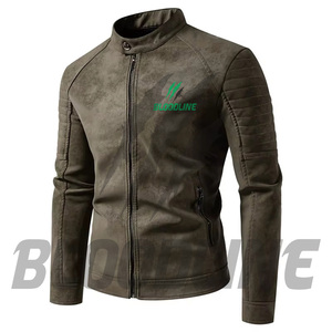 BLOODLINE Men's <b>Suede</b> PU Leather Motorcycle <b>Jacket</b> Slim Fit Stand Collar Zipper Front Windproof Autumn Wear - Product Image 1