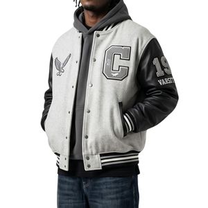 Royal Blue Varsity Jacket Premium Wool Text Embroidery Letterman Coat White Leather Sleeve Breathable Windproof Jackets - Product Image 4