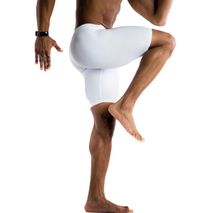 Shorts de compression pour homme en coton et élasthanne, couleur unie blanche, taille mi-haute, élastiques, séchage rapide, tricotés, style sportif - Product Image 2