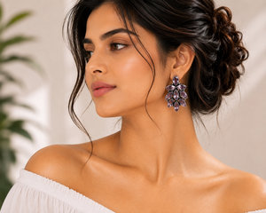 Bulk Price Ethnic Boho Trendy <b>Stud</b> Floral Brass Antique <b>Silver</b> Plated Bezel Setting Zircon Wedding <b>Earrings</b> Women Wholesale - Product Image 5