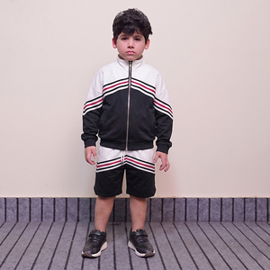 High Selling Custom Logo Multi Lines Black White Kids Nylon Wind Breaker <b>Sets</b> Suit For Summer Outwear Streetwear Jackets Shorts - Product Image 2