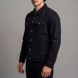 เสื้อแจ็คเก็ตยีนส์สีดำสำหรับผู้ชาย ปกคอปกติ ติดกระดุม สไตล์ลำลอง ทรงปกติ เหมาะสำหรับใส่ในฤดูหนาว ผลิตจากผ้าฝ้าย 100% แบบไม่ทอ - Product Image 2