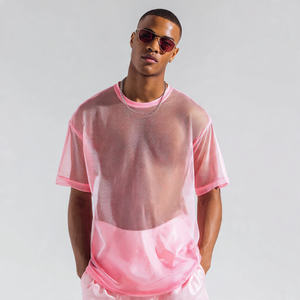 T-shirt en maille transparente à épaules tombantes pour homme, léger, séchage rapide, coupe-vent, surdimensionné, transparent - Product Image 1