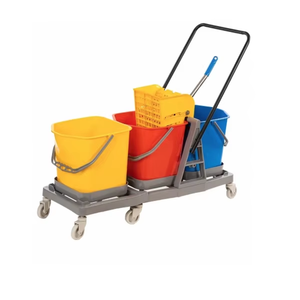 Chariot essoreur en plastique robuste et léger, 3 seaux de 60 litres, conception efficace pour le nettoyage humide des sols, hôtels, hôpitaux - Product Image 2
