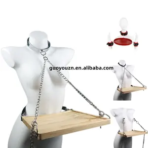 Bandeja de objectificación con esposas para el cuello, accesorio de entrenamiento de esclavo humano para fruta y té, pinza para pezones con soporte de peso para estimulación - Product Image 1
