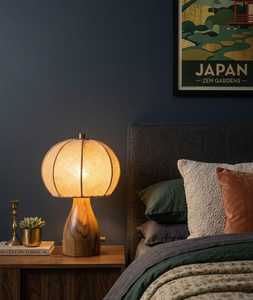Vintage Midcentury Wooden Cordless <b>USB</b> <b>Table</b> Lamp Small Round Fabric Shade <b>Bedside</b> Desk Light for Bedroom Study - Product Image 4