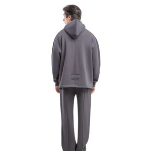 Sweat à capuche décontracté pour homme en molleton anthracite, avec empiècements coupés et cousus, style streetwear confortable, OEM ODM - Product Image 2