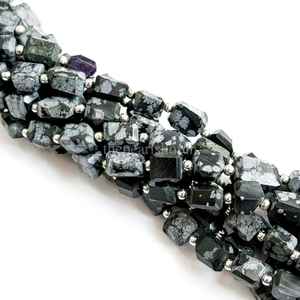 Cuentas facetadas de obsidiana natural con forma de copo de nieve de 7x9 a 8x11 mm, cuentas sueltas de obsidiana para la fabricación de joyas y manualidades, 8 pulgadas. - Product Image 2