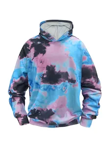 <b>Tie</b> Dye Hooded Sweatshirt <b>Men</b> Regular Fit Casual Knitted Blue <b>Pink</b> Black Pattern Autumn Wear - Product Image 1